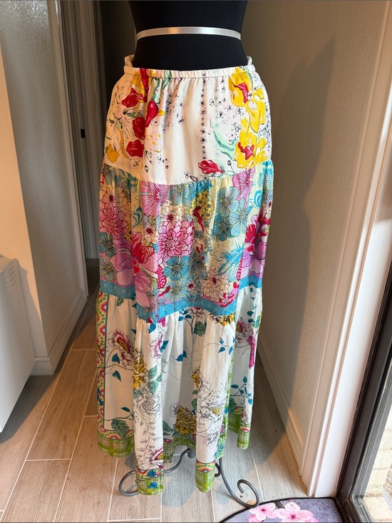 Johnny Was Dresses & Skirts - Johnny Was White Floral Patchwork Maxi Skirt with Pink, Yellow, Blue Accents